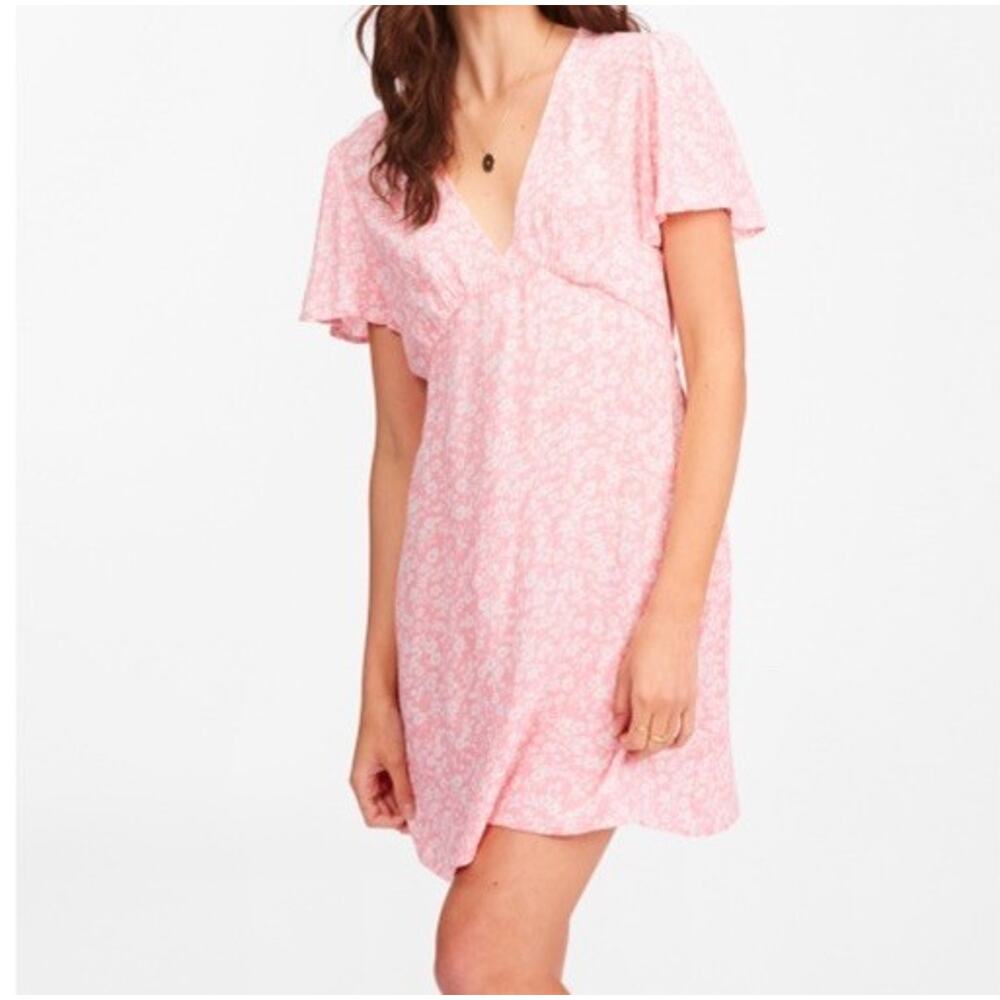 Billabong Women's Short And Sweet Pink Floral Mini Dress- Size S